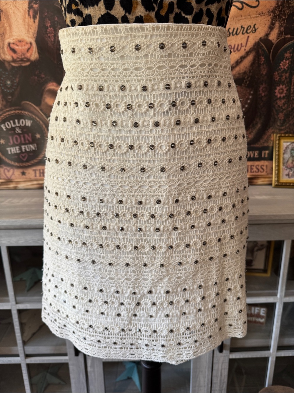 SKYE'S THE LIMIT  Crochetn and Studded  A-Line Skirt - Women's Size 16